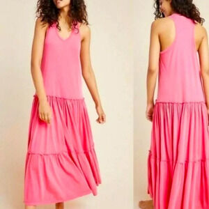 Sundry Pink Tiered Midi Dress XS Anthropologie Casual Cotton Summer Dress